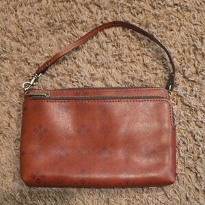 Patricia Nash Floral Brown Leather Wristlet